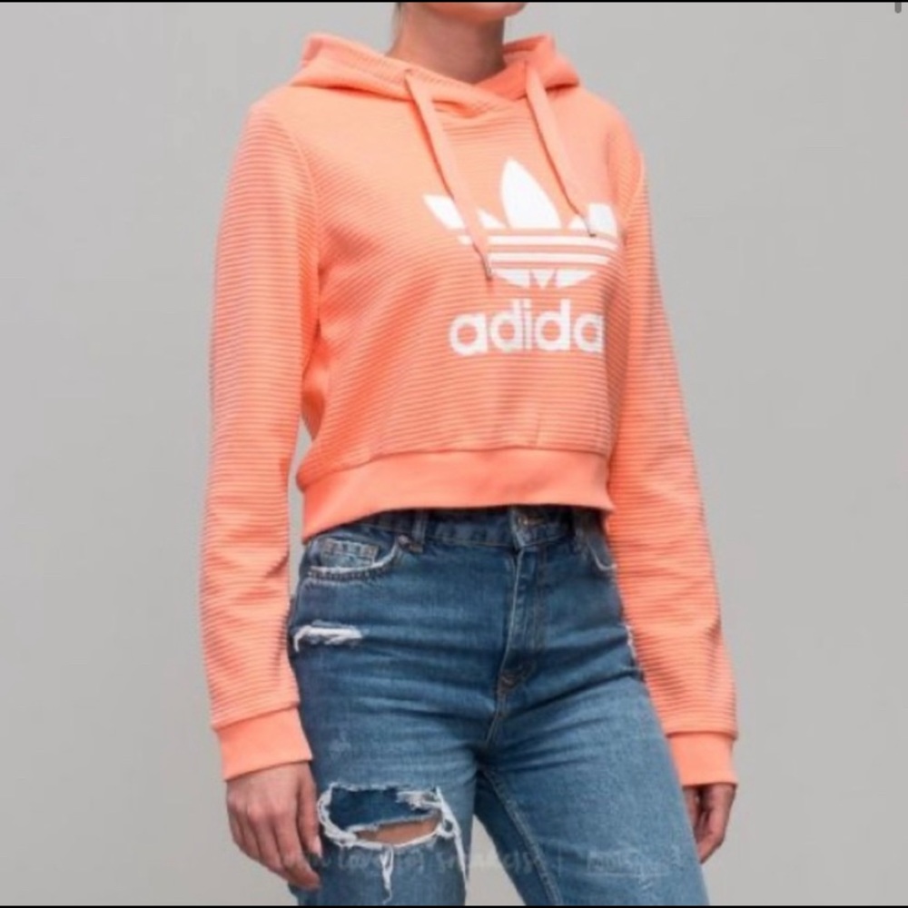Adidas Peach/coral crop ribbed hoodie NWOT